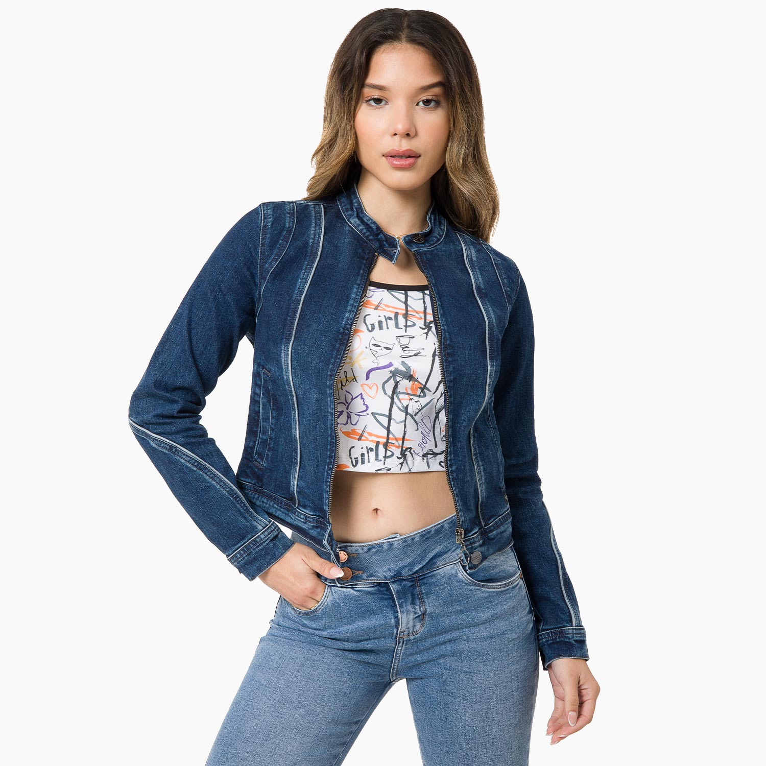 Denim Stretch Casaca Crop Jean Casaca Denim Sammyk Stone Blue Gzuck
